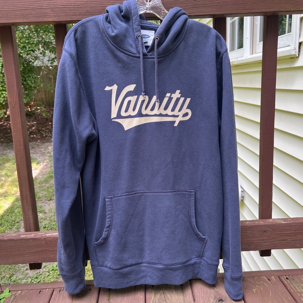 Old Navy Men's Navy Long Sleeve Varsity Graphic Pullover Streetwear Hoodie|Sz:L